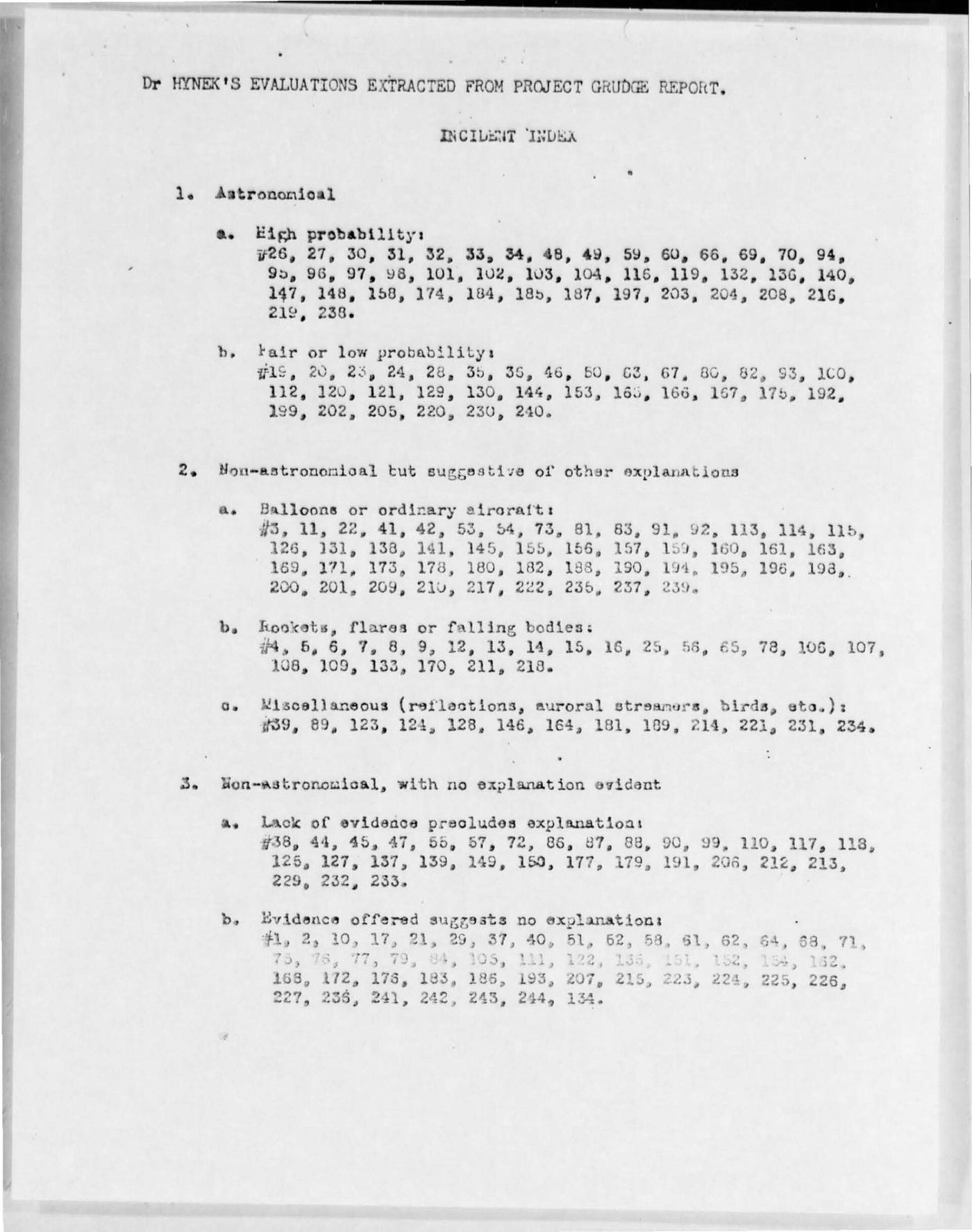 Dr Hynek’s evaluations from the Project Grudge incident index, filed with a Blue Book case (Biggs AFB, Texas, July 1952)